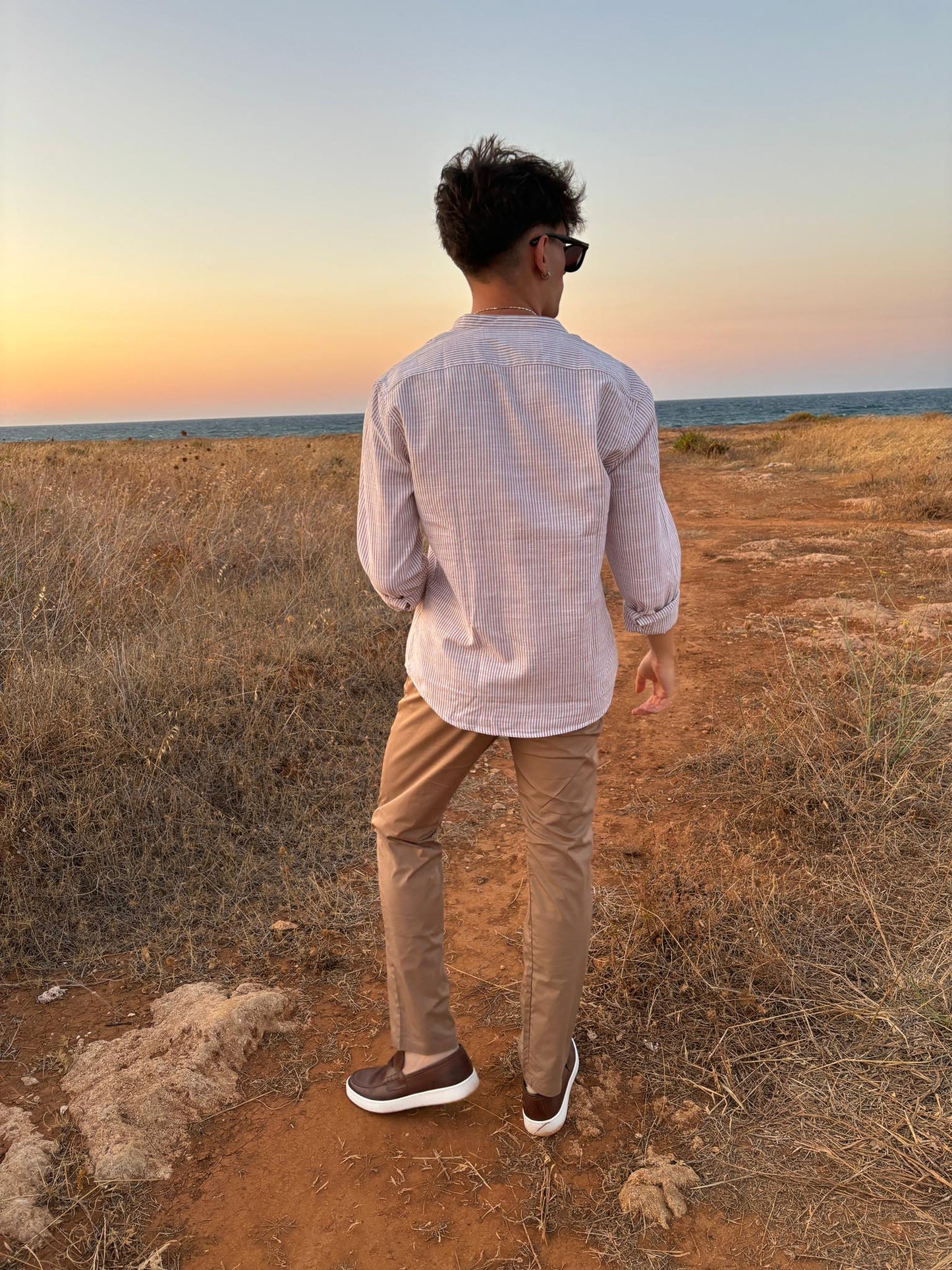 Camicia a Maniche Lunghe Rigata Beige - Old Money Style