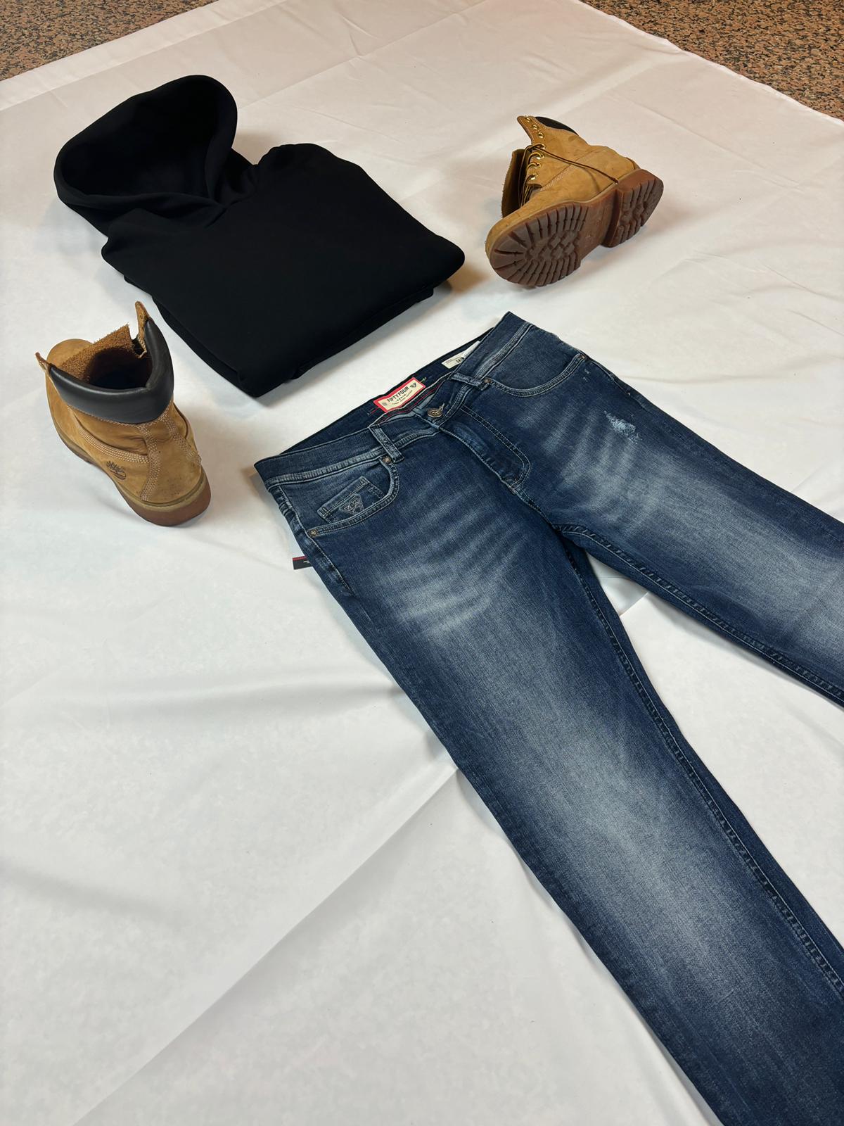 Jeans Pyres Skinny Fit Blu con Sfumature - Denim